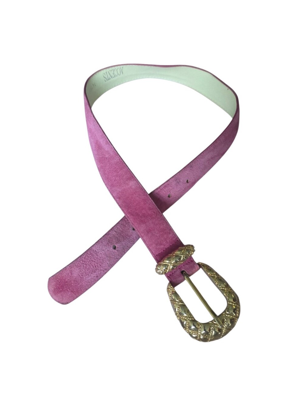Vintage Pink Suede Women's Belt with Decorative Gold Buckle
